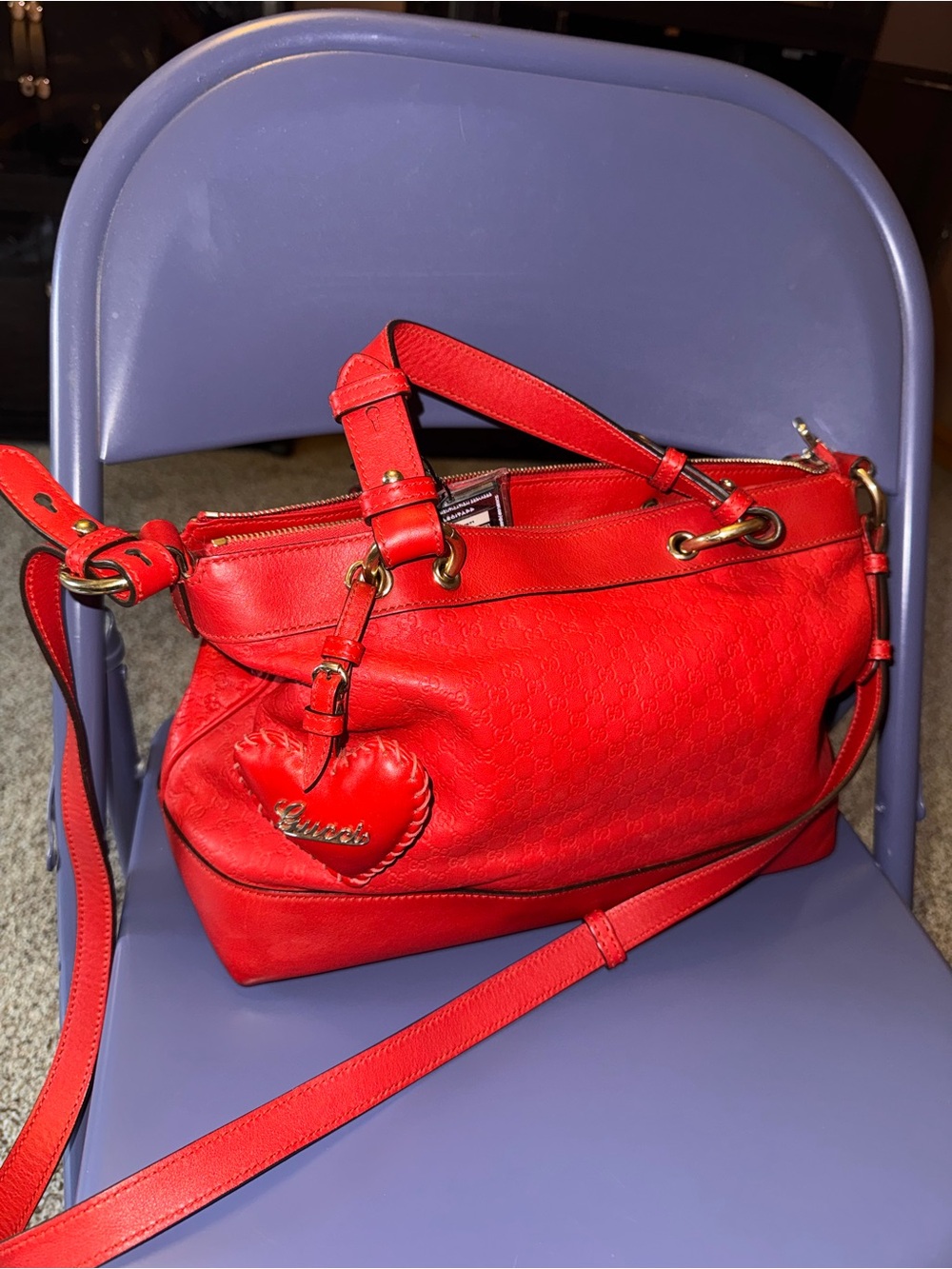 Gucci Red Leather Shoulder Bag with Heart Charm